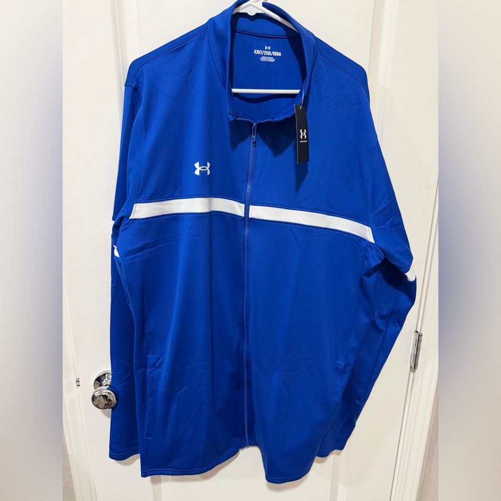 Under Armour Mens Woven Full Zip Lightweight All Season Team Knit Blue White 2XL